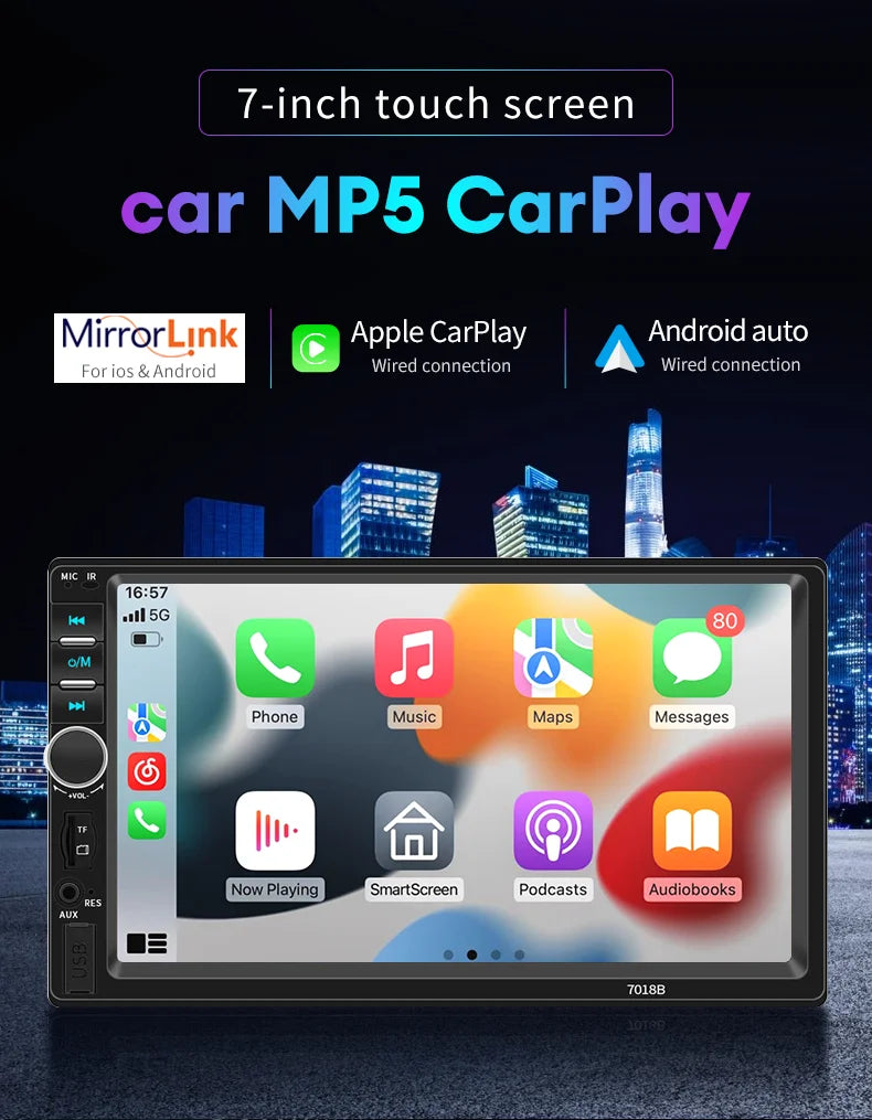 Acodo 2din Stereo 7inch Wired Carplay Radio Touch Screen Automotive Multimedia Bluetooth USB TF FM Radio Autoradio MP5 Player
