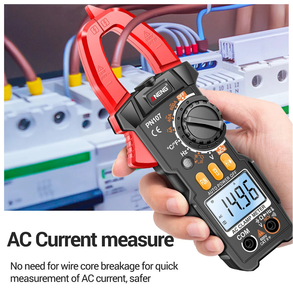 ANENG PN107 Digital Clamp Meter Multimeter Professional 600A AC Current Tester Ammeter Voltmeter with Temperature Frequency Tool