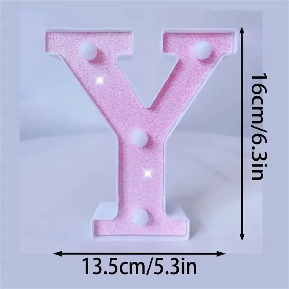 1PC 16cm LED Letter&Number Lights For Wedding,Proposal,Birthday,Party,Photo Props,Battery Powered Pink Glitter Decorative Lights