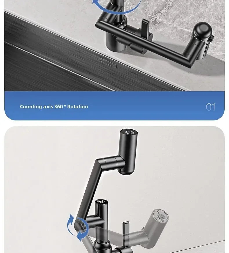 Universal Rotation Kitchen Faucet Bathroom Faucets Multifunctional Washbasin Mechanical Arm Digital Display Hot and Cold Tap