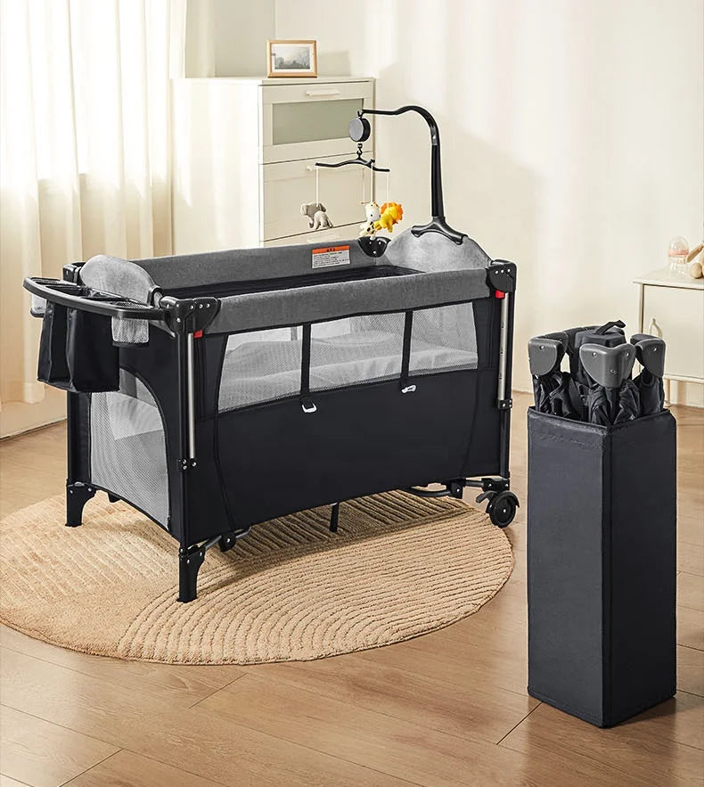 European EN Standard High Quality Foldable Multifunctional Baby Playpen Bedside Crib Sleeping Crib Drop Side Travel Cot Baby Bed