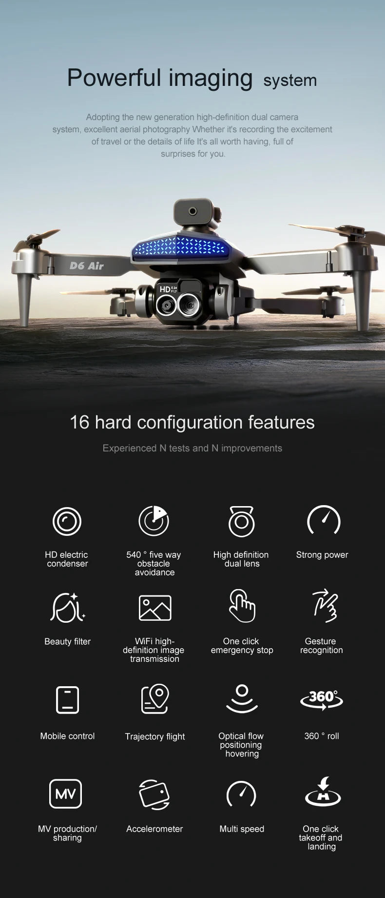 New D6 Air Drone 8K Professional 4K HD Dual ESC Camera Optical Flow 540°Obstacle Avoidance WIFI FPV RC Foldable Quadcopter Dron