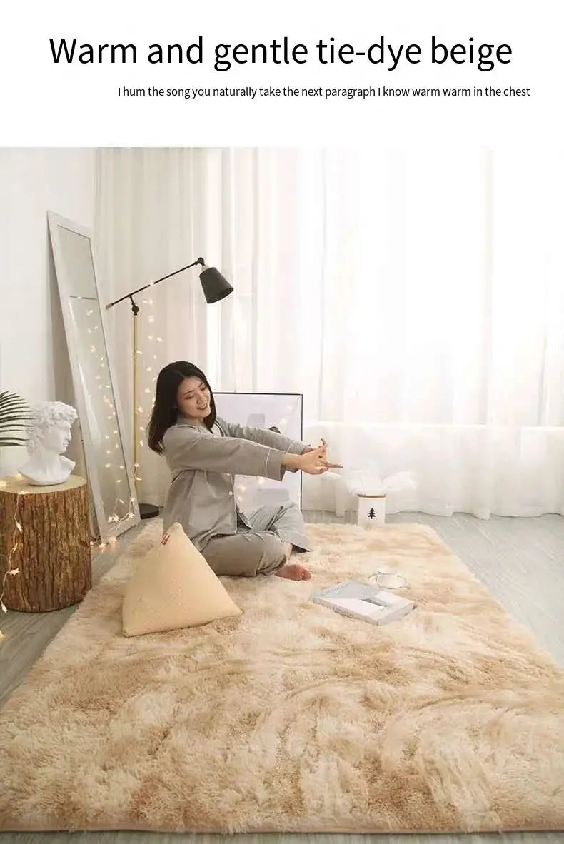 VIKAMA Solid Color Simple Nordic Tie-dye Carpet Living Room Bedroom Bbed Sofa Comfortable Blanket Silk Wool Floor Mat All Spread