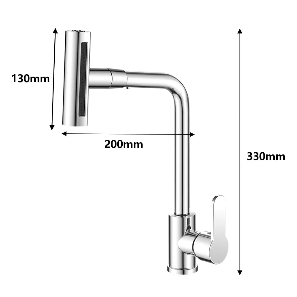 Waterfall Design Kitchen Faucet in Plastic steel with 360° Rotating Spray Head for Hot and Cold Water Mixing Sink Faucet