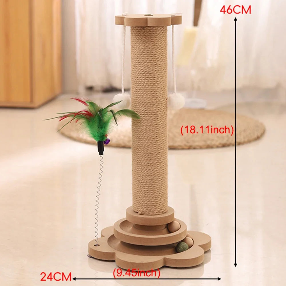 Durable Sisal Cat Scratcher Turntable with Funny Stick Balls Solid Wood Cat Toy Scratching Board Pet Supplies Climbing Frame