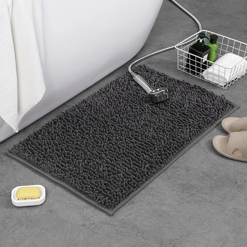1pc 40*60cm Blue Soft and Absorbent Chenille Bath Rug - Non-Slip and Quick Dry Shower Carpet for Home Bathroom -Machine Washable