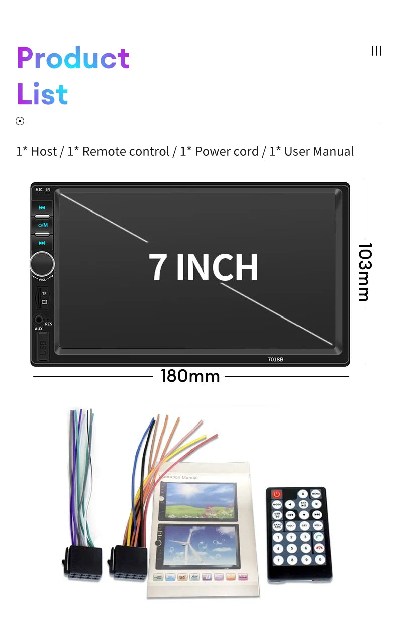 Acodo 2din Stereo 7inch Wired Carplay Radio Touch Screen Automotive Multimedia Bluetooth USB TF FM Radio Autoradio MP5 Player