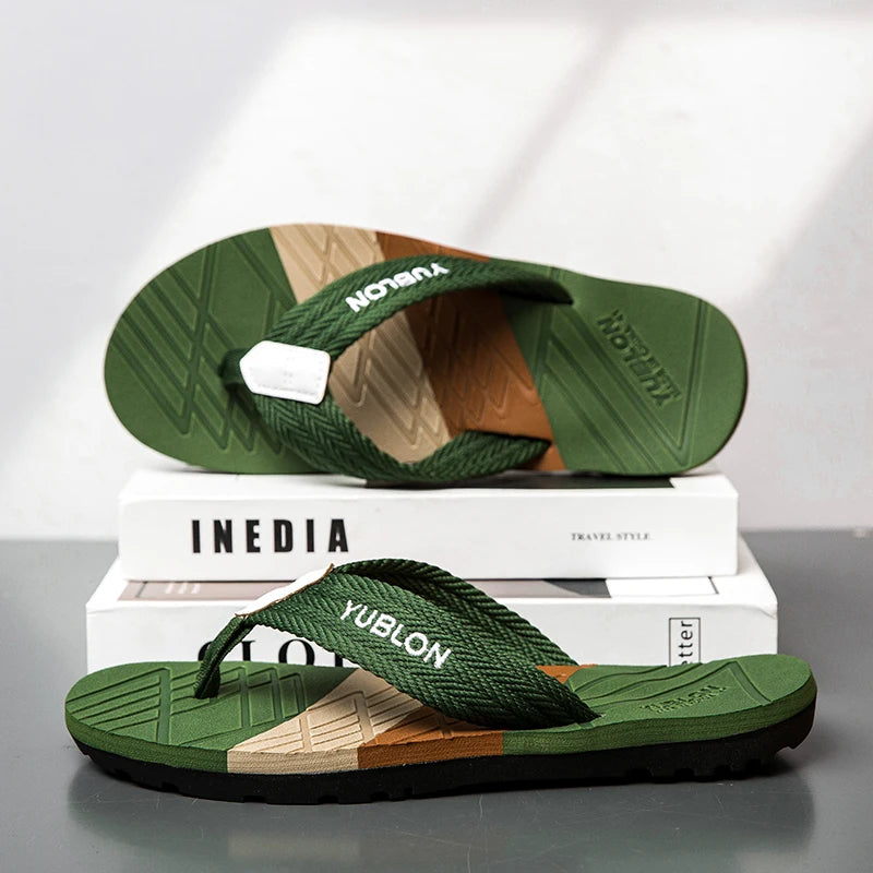 【National Trend Functional Style】Woven belt anti-slip and moisture-proof flip flops for men outdoor leisure EVA foaming technolo