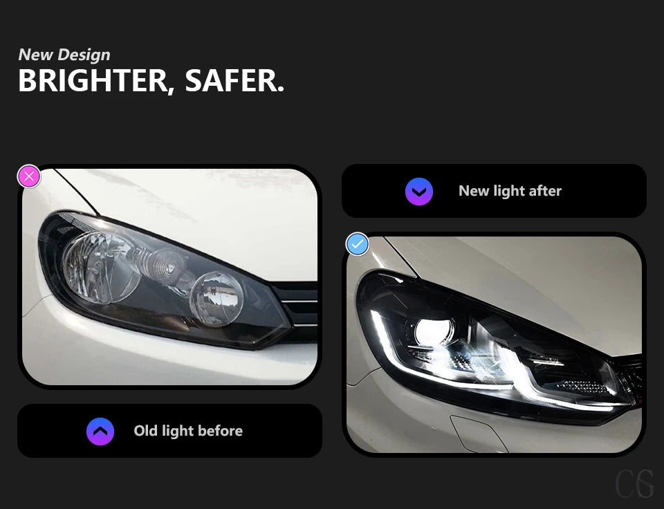 Car Styling Headlights for VW Golf 6 MK6 jetta R20 Black Samurai Style LED Headlight 2009-2012 Head Lamp DRL Signal Projector