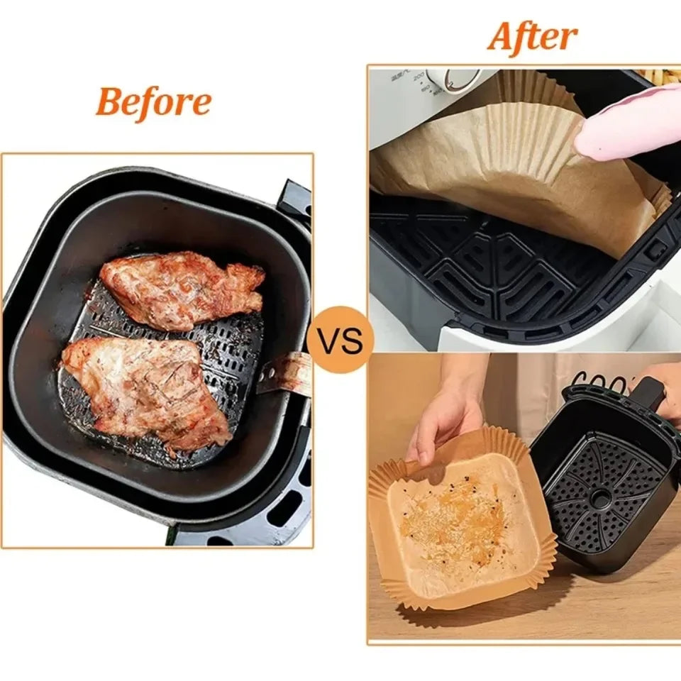 50pcs Air Fryer Paper Grease Absorbent Paper For Household Baking Pans With Thickened Silicone Paper Pads