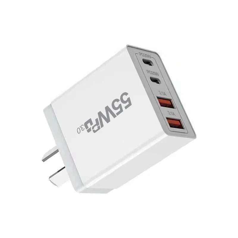 New Universal 55W  fast charging 4Ports Dual PD Type C USB Wall Charger US Power Adapters For Iphone  Ipad Universal  Xiaomi LG
