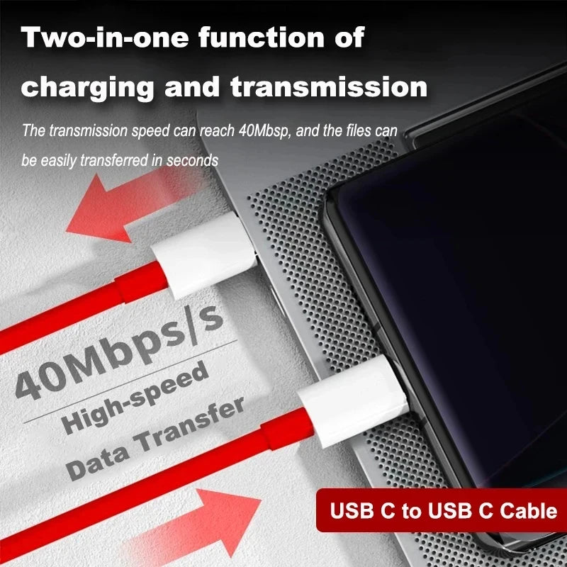 PD 65W For Oneplus USB Type C to Type C Super Fast Charging Data Cable For 13 12 11 10 Pro 9 10T 9R 8T 8 7 5A Quick Charger Wire