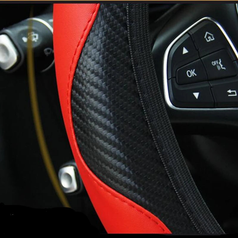 Car accessories Carbon Fiber PU Leather Steering Wheel Cover for Hyundai I10 Peugeot 2008 Dacia Sandero Stepway