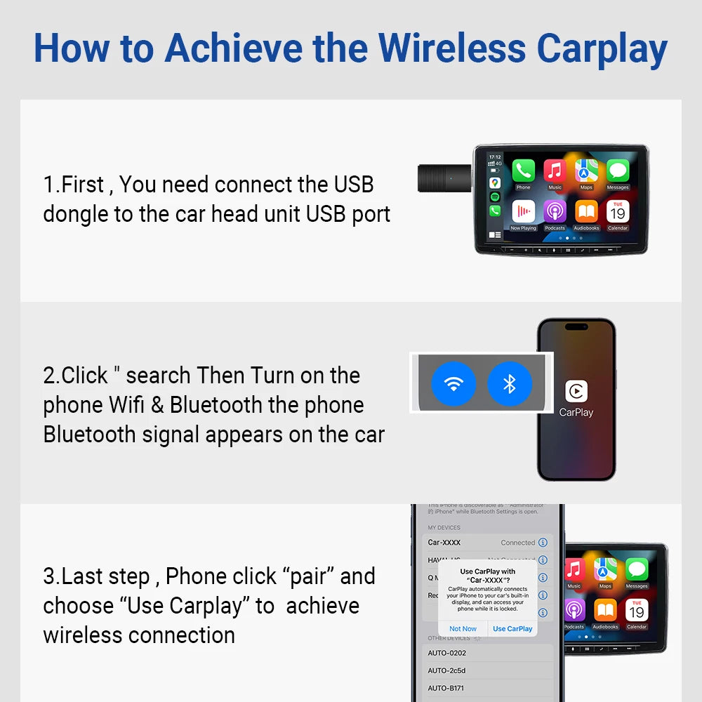 Ottomotion MINI Wireless CarPlay Adapter for iPhone USB Sticker Car Accessories for Hyundai VW Mazda Toyota Kia Ford Chery