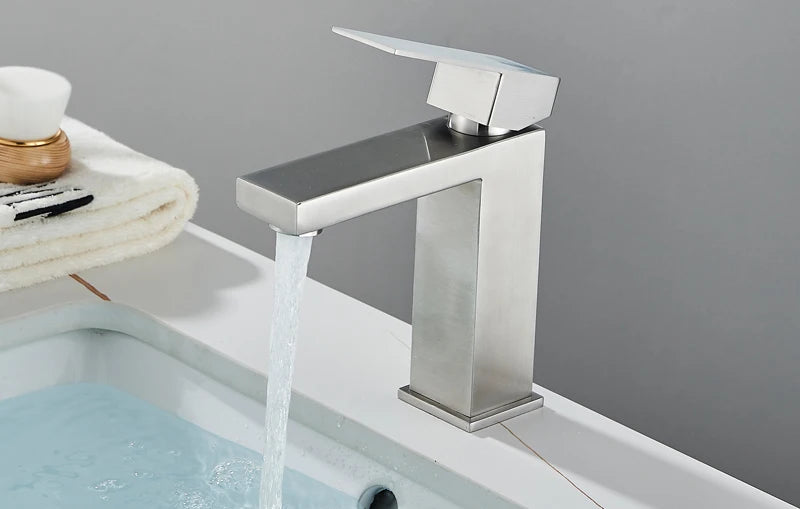 Shinesia Bathroom Faucets Stainless Steel Basin Faucet Tall And Short Deck Mounted Bathroom Sink Mixer Tap Hot And Cold Water