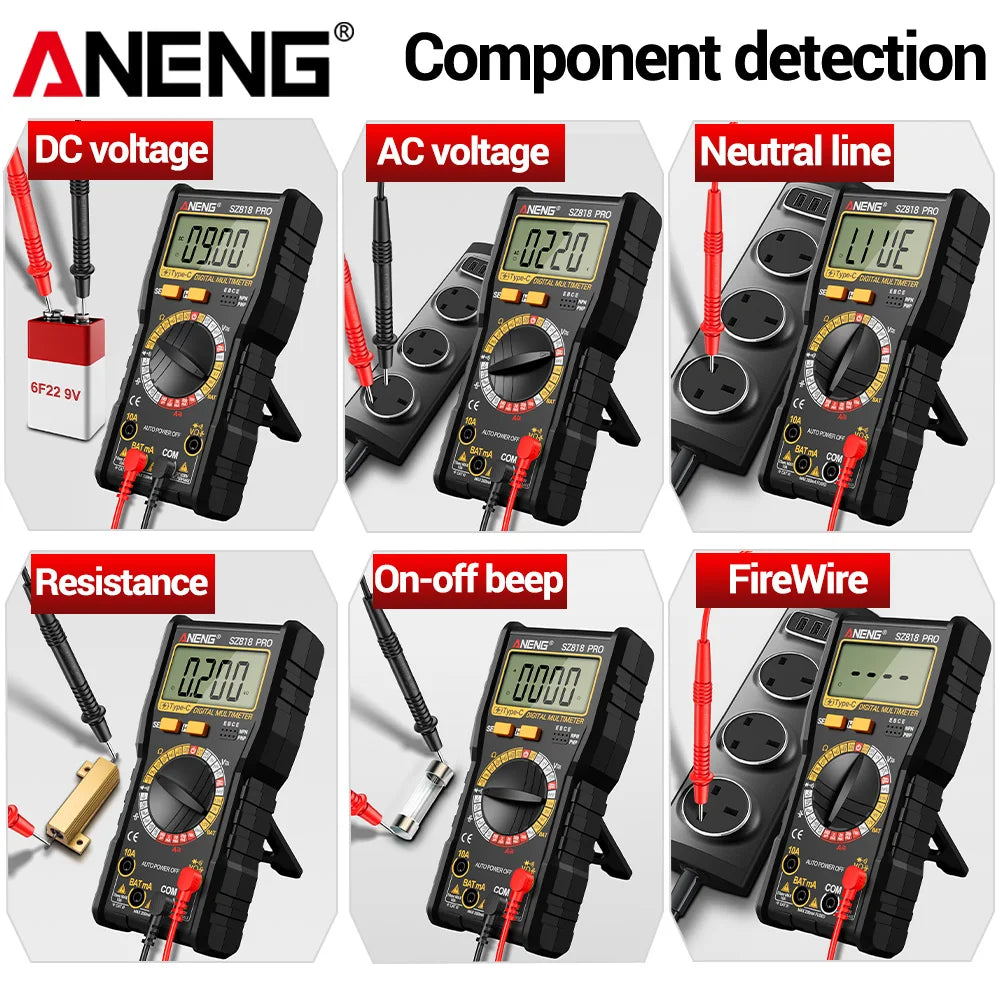Smart Rechargeable Digital Multimeter Tester ANENG SZ818 PRO AC/DC Voltage Ammeter Pnp Npn Resistance hFE Capacitor tester tools