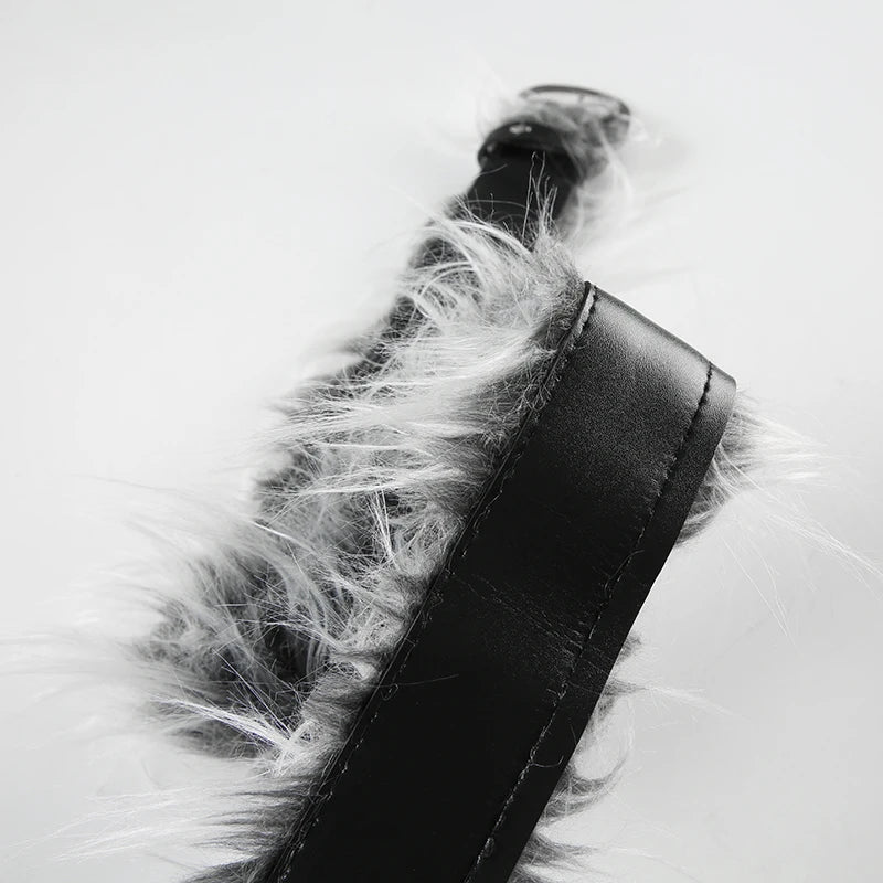 SUCHCUTE Vintage Faux Fur Patchwork Pu Leather Belt Punk Western Cowboy Accessories Y2K Women's Waistband Retro 2000s Decorative