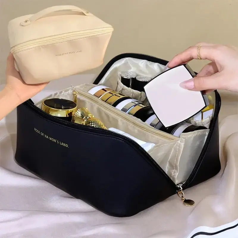 Large Capacity Pillow Storage Bag, PU Leather Waterproof, Portable Makeup Bag, Travel and Business Travel, Portable Toiletries B