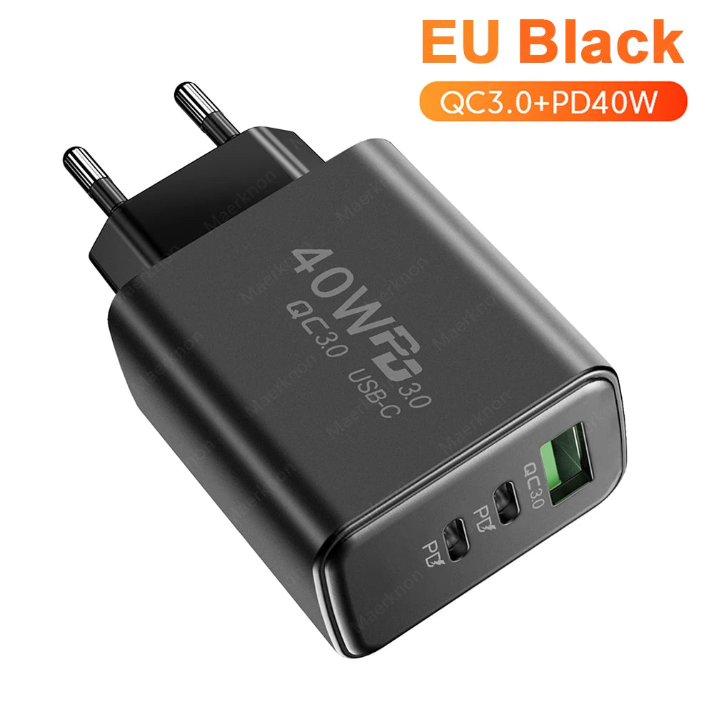 PD 60W USB Charger 3 Ports Type C Fast Charging Phone Charger Adapter For iPhone Xiaomi Samsung Huawei EU/US Plug Wall Charger