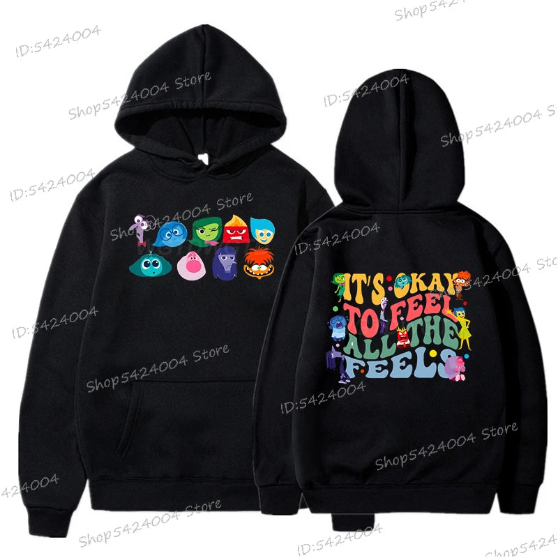 Anime Inside Out Vintage Print Hoodie It's Okay To Feel All The Feels Tracksuit Autumn Long Sleeve Disney Movie Women Men Hoody