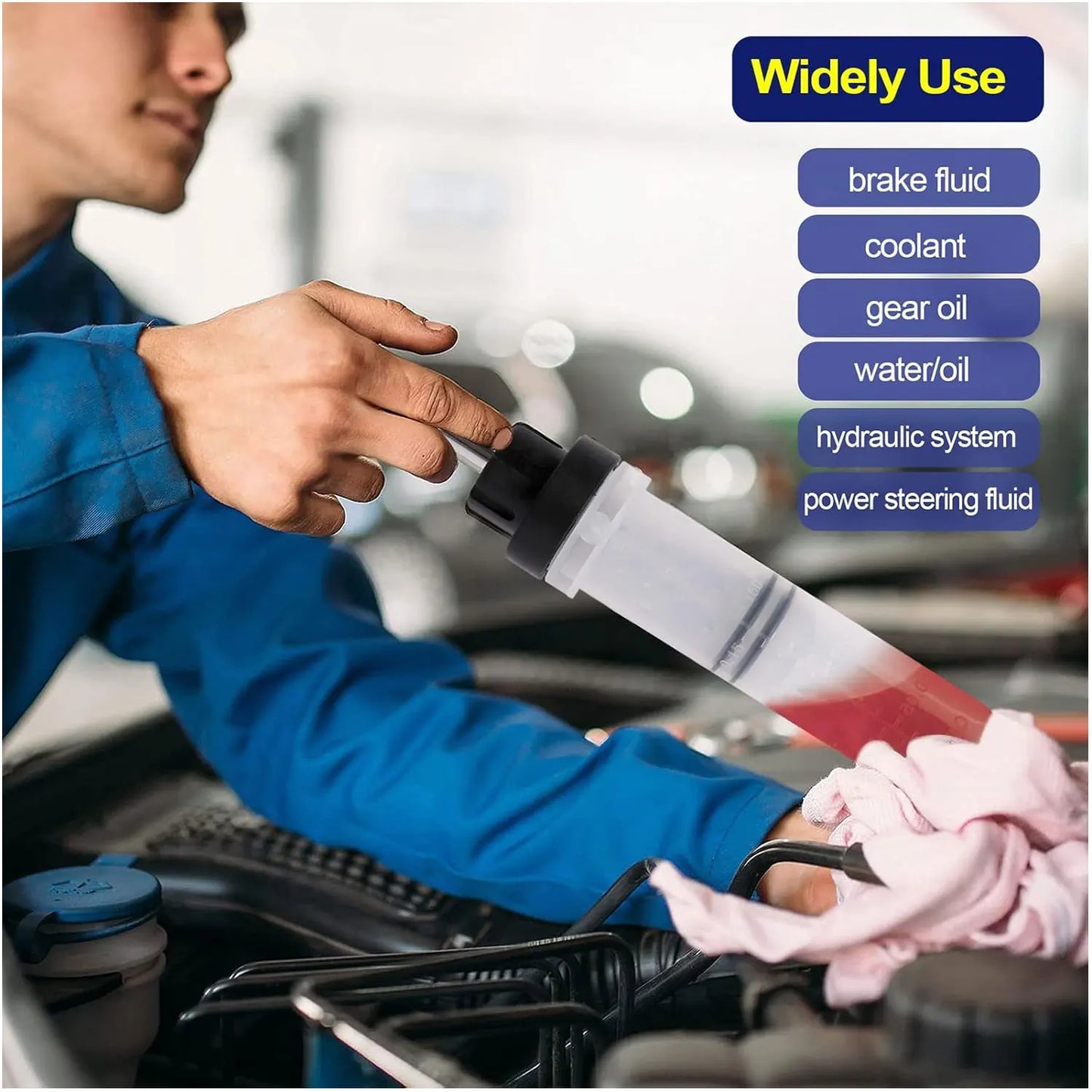 Manual automotive engine oil pump, syringe type, suitable for extracting gear oil and brake fluid, as well as cleaning injectors