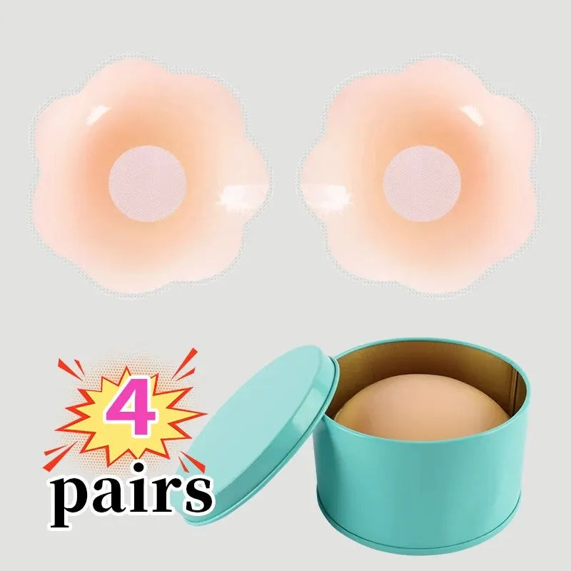 4 Pairs of Anti Glare Underwear Silicone Latex Breast Patches, Sexy and Breathable Invisible Breast Care, Travel Box Packaging