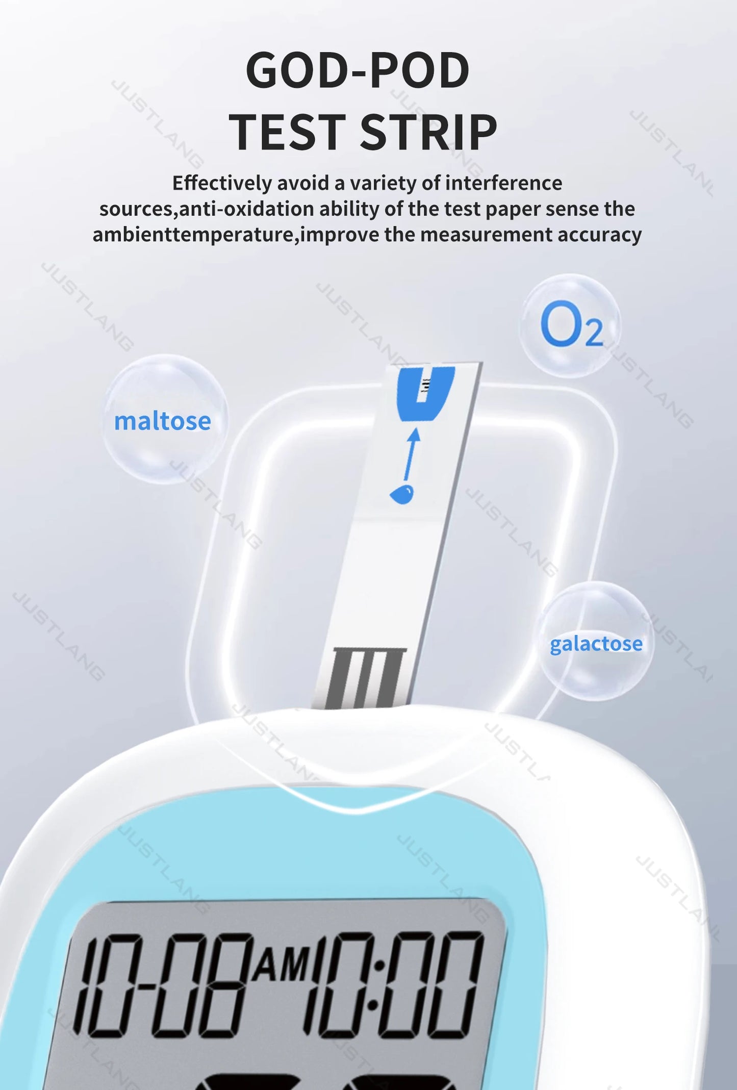 JUSTLANG Medical Glucometer 50/10 SET Blood Glucose Meter Mmol/L Mg/dl Glucometro for Diabetes Sugar Test Strips Lancets