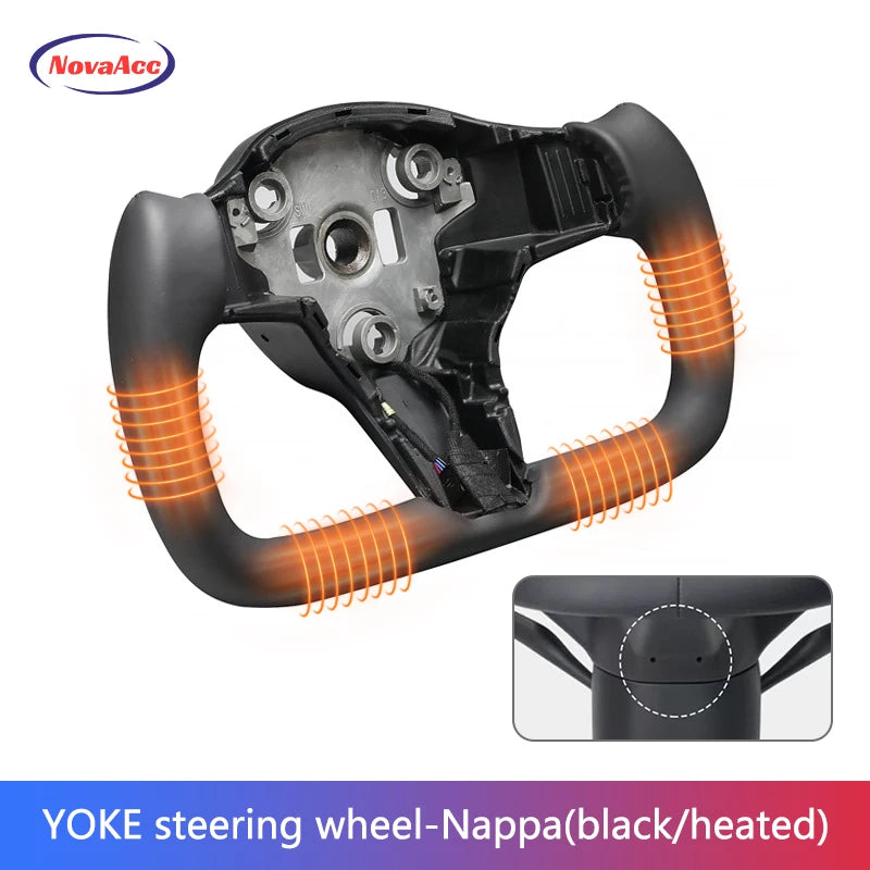 NovaAcc Yoke Steering Wheel For Tesla Model Y 3 2017 2018 2019 2020 2021 2022 2023 Heating Black Nappa Suede Car Accessories