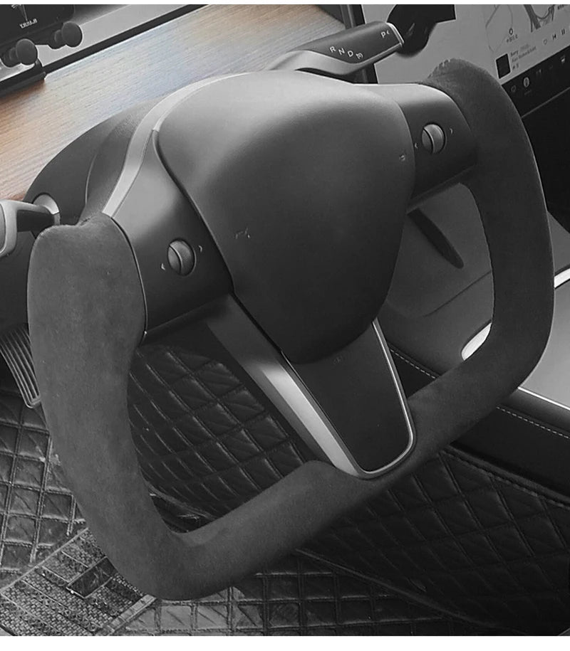 NovaAcc Yoke Steering Wheel For Tesla Model Y 3 2017 2018 2019 2020 2021 2022 2023 Heating Black Nappa Suede Car Accessories