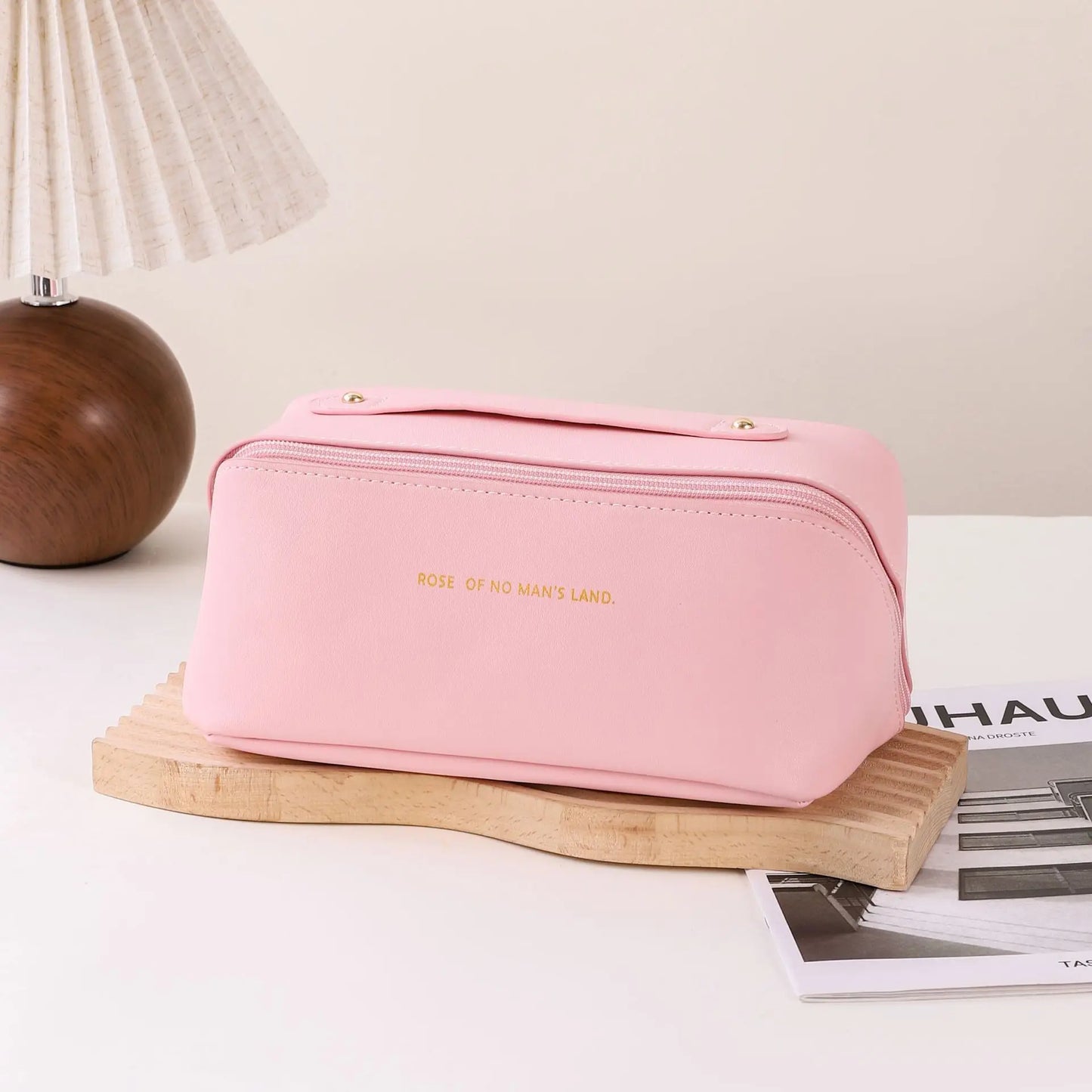 1pc Portable Travel Cosmetic Bag Large Capacity Pu Leather Cosmetic Bag Women Bathroom Wash Bag Multifunctional