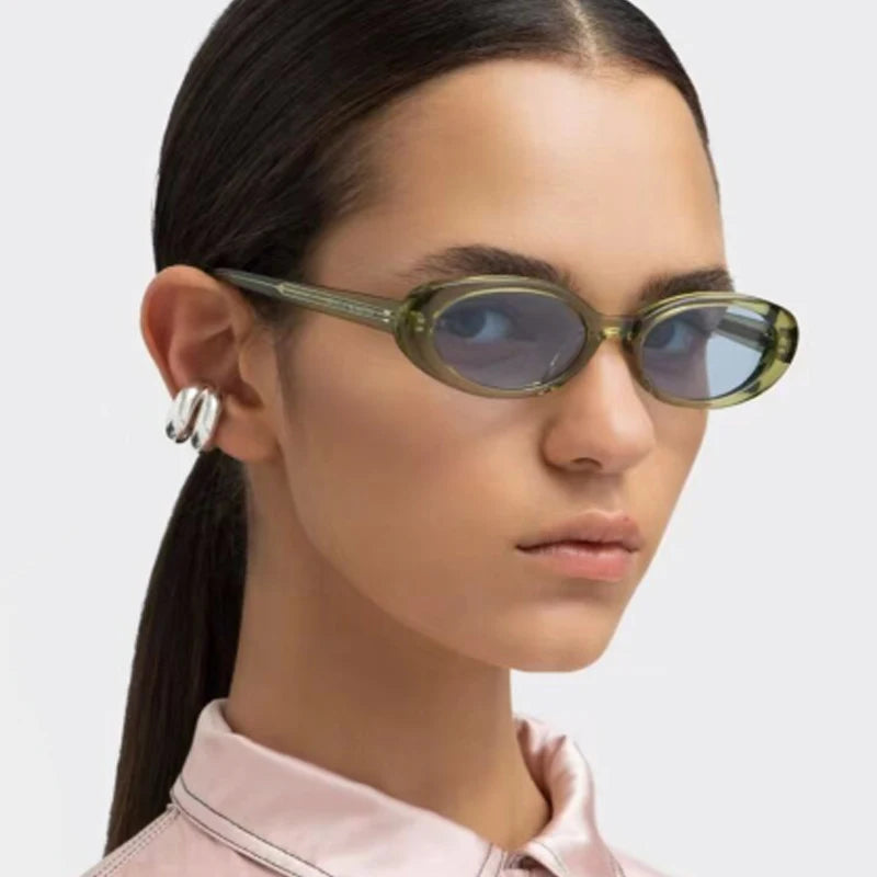 New Women's Retro Oval Sunglasses Black Small Frame Fashion Brand Trendy Hot Points Sun Glasses Female Lady Goggle UV400