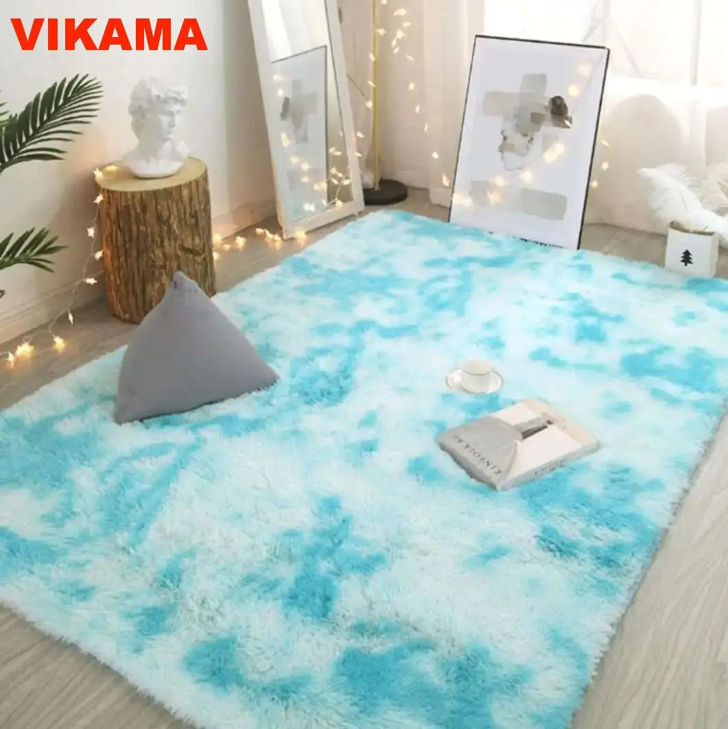 VIKAMA Solid Color Simple Nordic Tie-dye Carpet Living Room Bedroom Bbed Sofa Comfortable Blanket Silk Wool Floor Mat All Spread