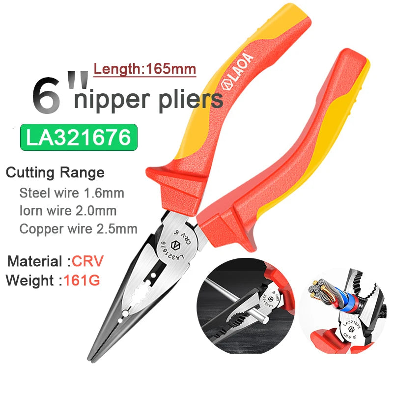LAOA VDE Wire Cutters 6'' 7'' 8'' Insulated Combination Diagonal Needle Nose Pliers Electrician Tool High Voltage Resistance