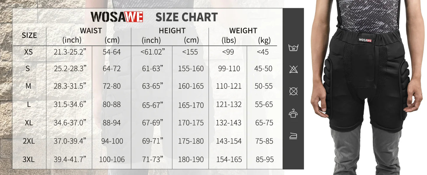 WOSAWE Motorcycle Shorts Skating Hip protector MTB Motocross Hip Paddeds Skiing Snowboard Shorts Protective Gear