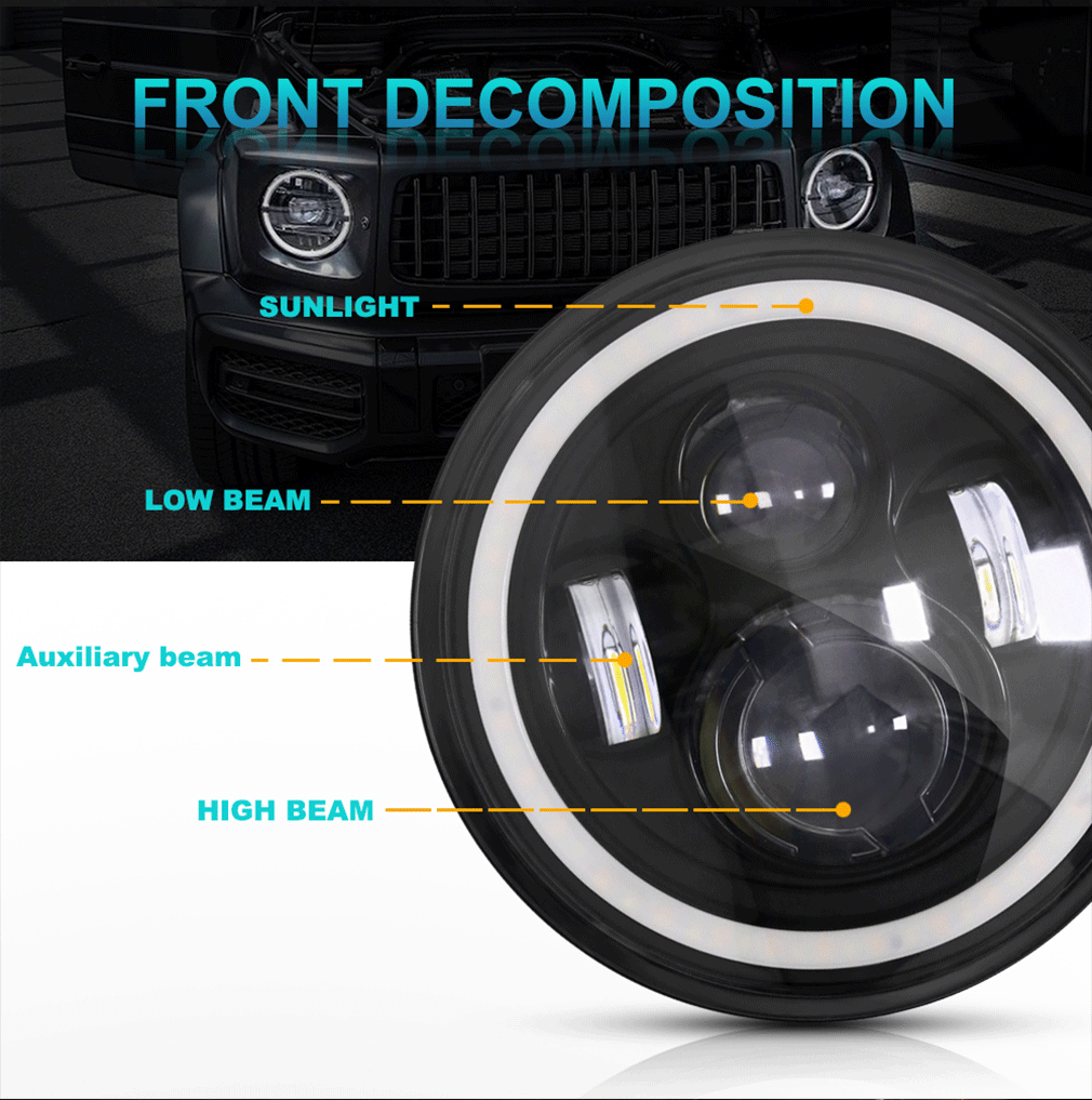 2pcs Car 7" Led Headlight Hi/Low H4 Halo Angle Eyes For Urban Harley BMW Jeep JK 4x4 Suzuki Samurai Jeep Wrangler Off Road