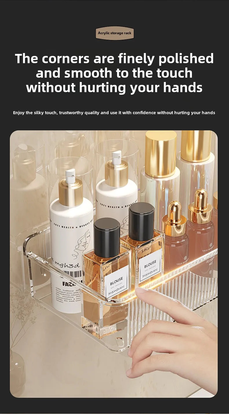Wall mounted cosmetic and skincare storage rack for bathroom no need for drilling Multi functional kitchebathroom storage rackra