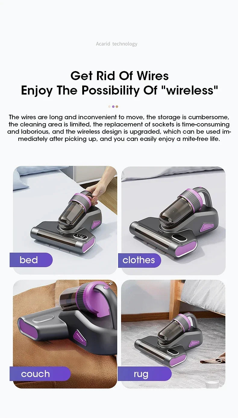 Portable 15Kpa Mite Remover Wireless Handheld Home Ultraviolet Sterilization Powerful Suction Vacuum Cleaner for Sofa Mattresses