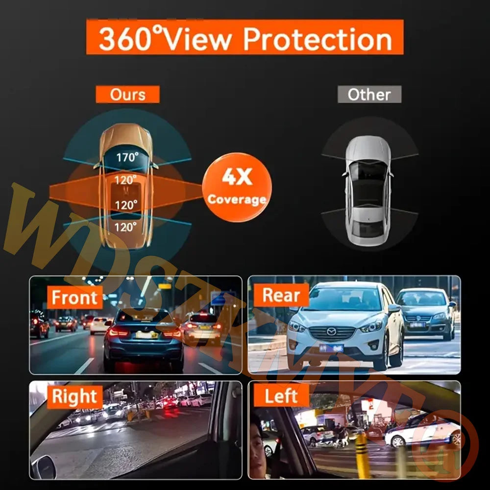 360° Car Dash Cam 4 Channels Video Recorder 1080P Car DVR 3/4 lens Front inside Rear View Night Vision Camera Car Accessories