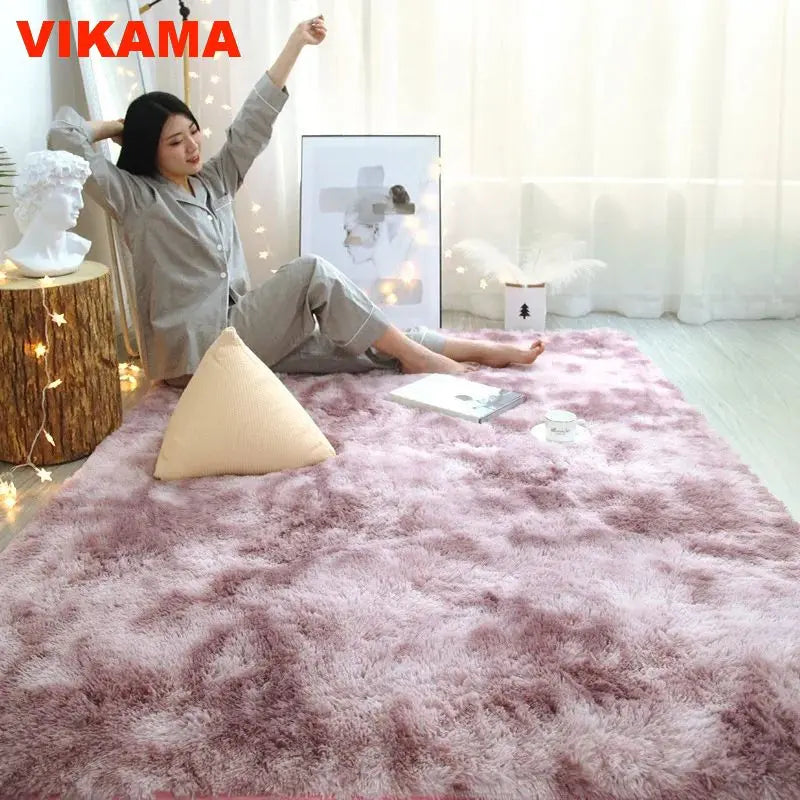 VIKAMA Solid Color Simple Nordic Tie-dye Carpet Living Room Bedroom Bbed Sofa Comfortable Blanket Silk Wool Floor Mat All Spread