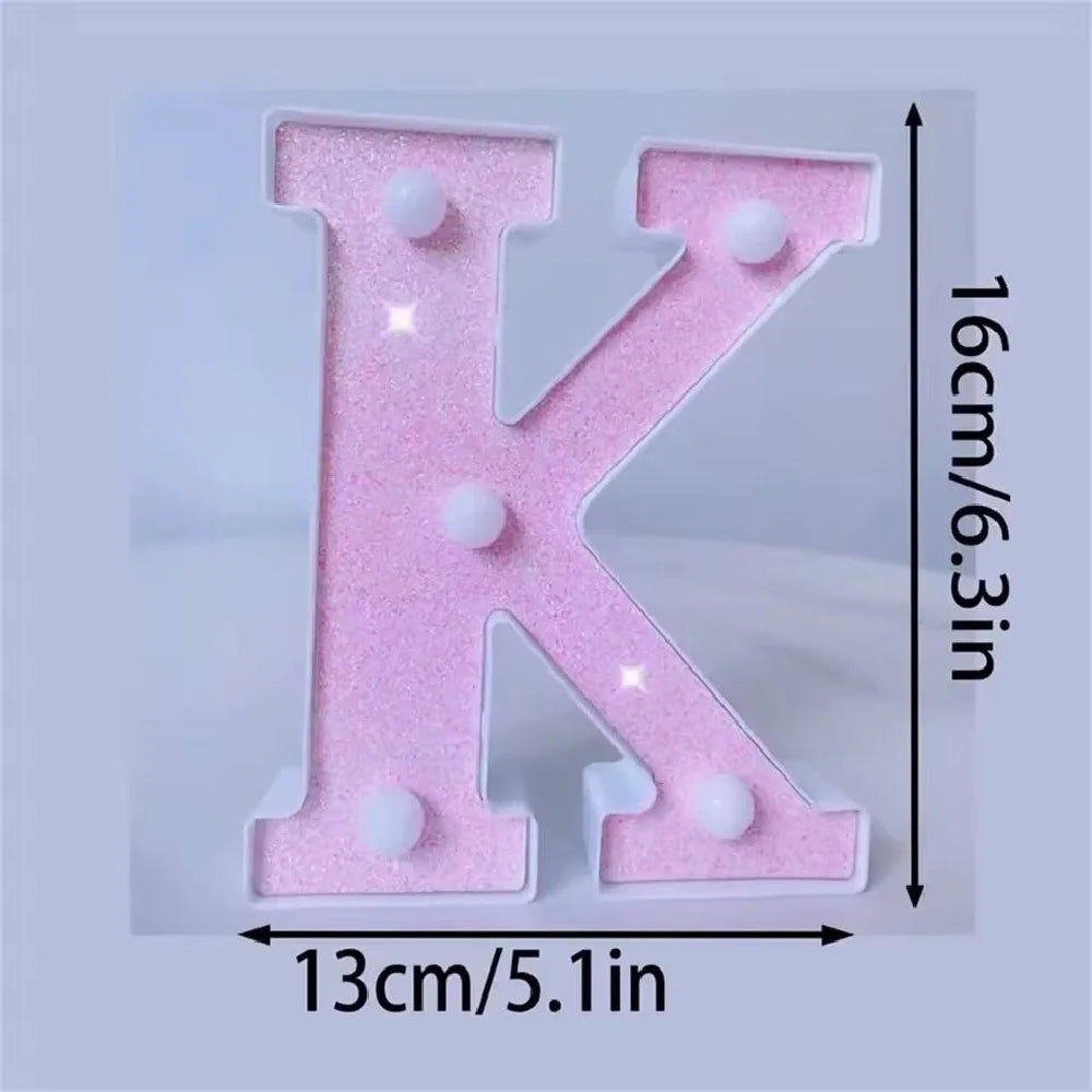 1PC 16cm LED Letter&Number Lights For Wedding,Proposal,Birthday,Party,Photo Props,Battery Powered Pink Glitter Decorative Lights