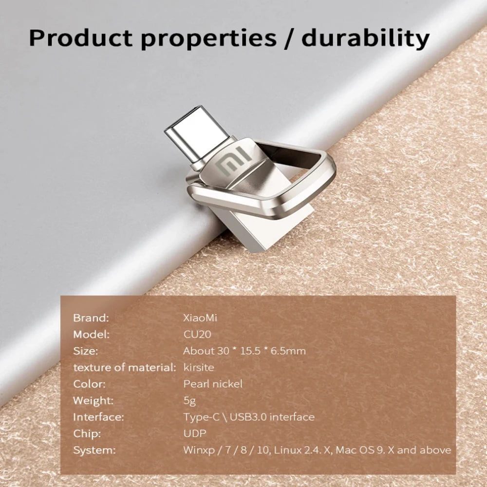 Xiaomi USB 2TB OTG Metal USB 3.0 Pen Drive Key 2TB 1TB Type C High Speed Pendrive Mini Flash Drive Memory Stick Waterproof ps4