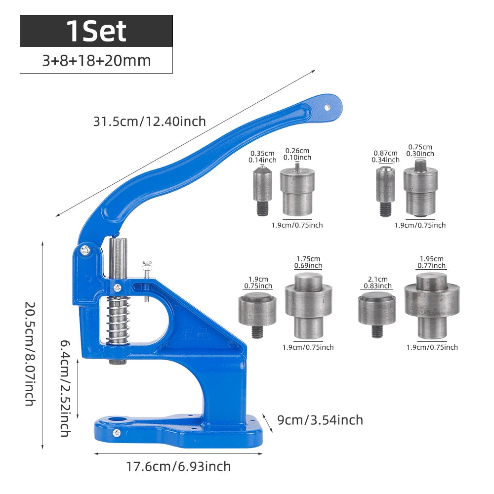 1Set Manual Aluminum Hand Press Machine Set with Double Cap Rivet Dies - DIY Leather Craft Supplies with Hole Punch Eyelet Tools