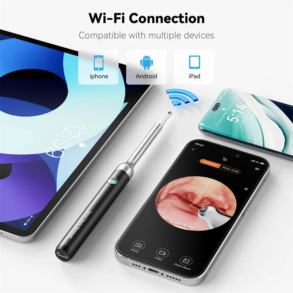 Tonsil Stone Remover with Camera 1080P Tonsil Stone Remover Kit with LED Light Tonsil Cleaner with 5 Heads Tonsil Stone Syringee