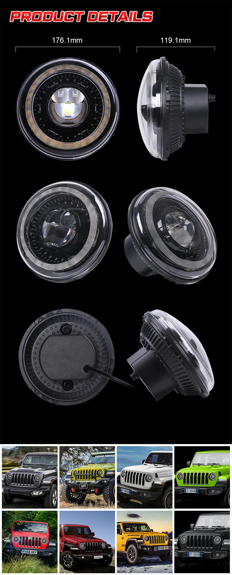 7" Car Led Headlight For Lada Niva 4x4 7inch H4 Led Headlights Angel Eyes For Jeep Wrangler OffRoad 4x4 Suzuki Samurai Toyota