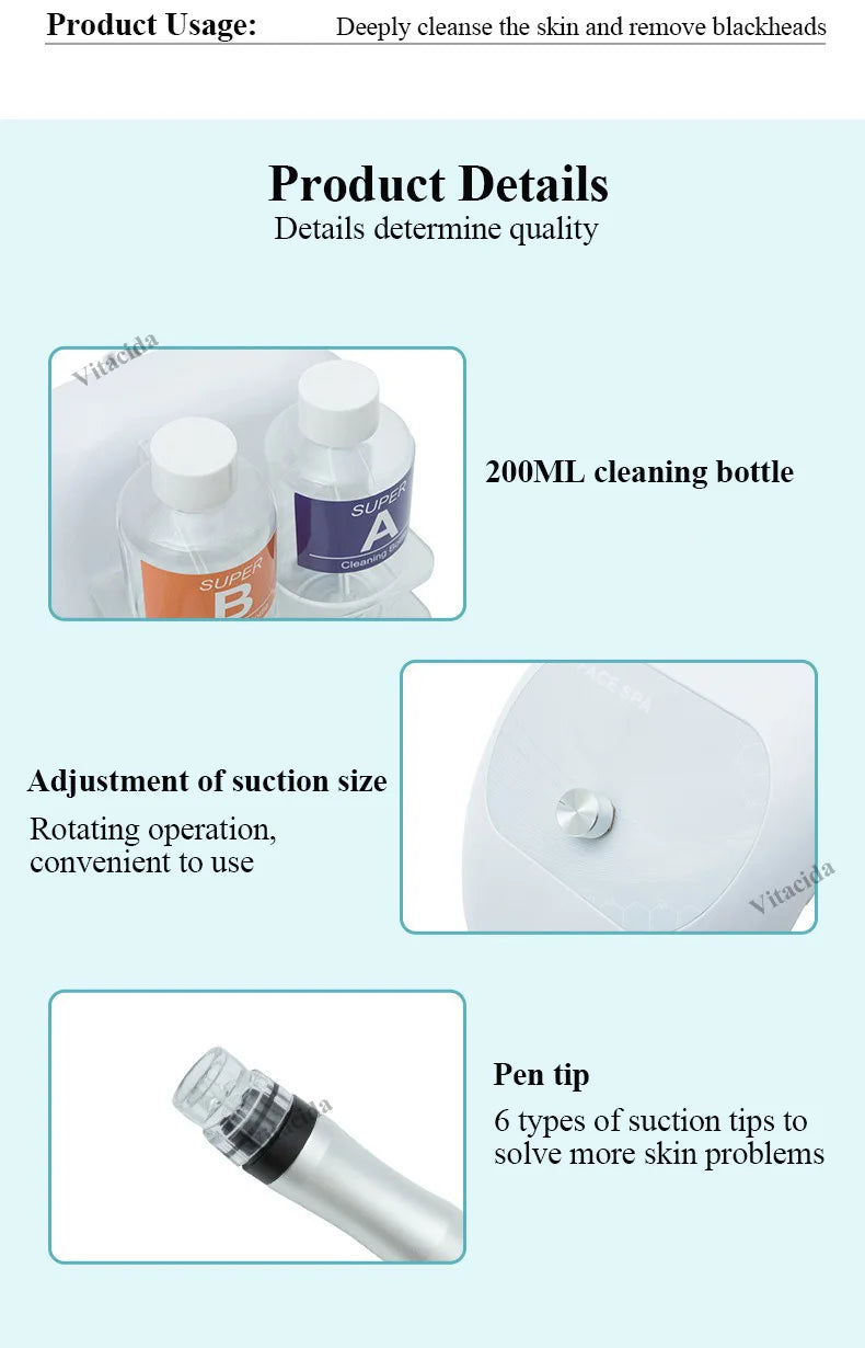 2024 Beauty Facial Lift Cleaner Pore Vacuum Blackhead Remover Portable Deep Cleansing Small Bubble Hydro Machine for Nose Face