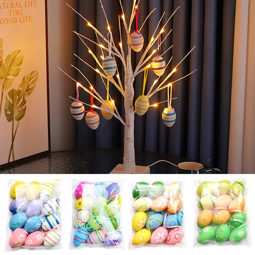 12Pcs Easter Egg Tree Pedant Foam Eggs Hanging Ornaments Easter Home Decoration 2024 Holiday Party Supplies Kids Gifts