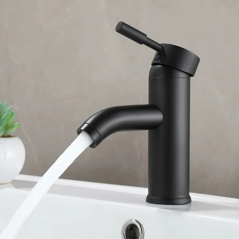 Black Minimalist Style Bathroom Faucet Hot Cold Water Sink Mixer Tap Stainless Steel Basin Faucets