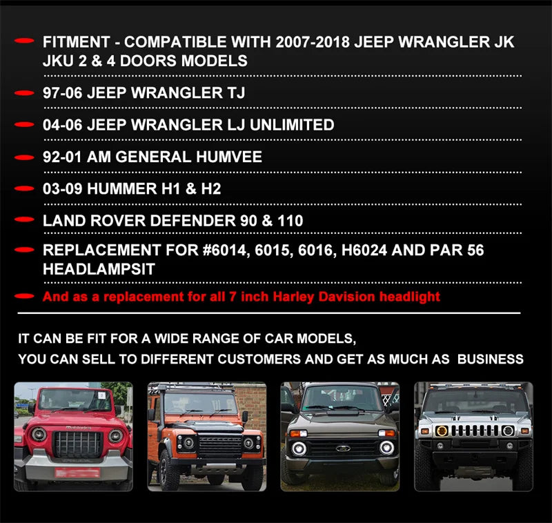 Car 7" Headlight for Land Rover Defender 90 110 Round LED Headlights DRL With Yellow Signal Light for Lada Niva 4X4 Jeep JK LJ