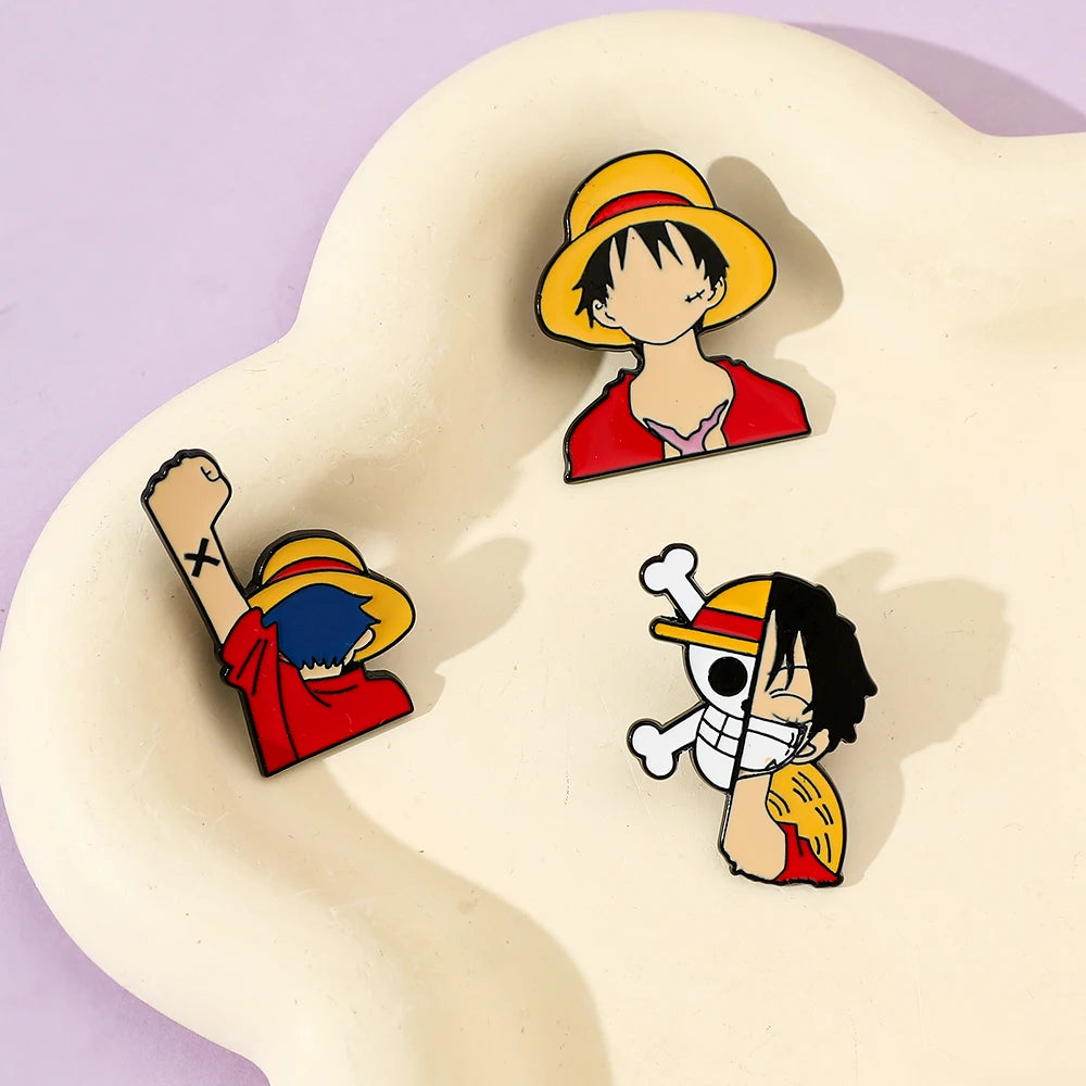 3 Pcs Fashion Cartoon Brooch personality Monkey D. Luffy Enamel Pin Metal Badge Jewelry Clothing Backpack Accessories Gift