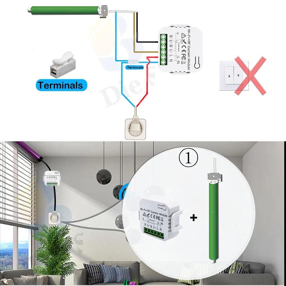 Tuya Smart Life WiFi 433Mhz Blind Curtain Switch with RF Remote for Electric Roller Shutter Google Home Alexa Smart Home Control
